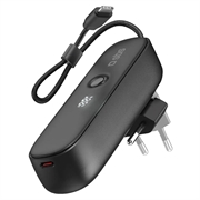 Banco de potência híbrido 2 em 1 e carregador de parede SBS com cabo USB-C integrado - 5000mAh - Preto