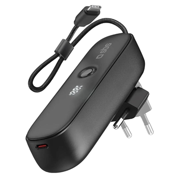Banco de potência híbrido 2 em 1 e carregador de parede SBS com cabo USB-C integrado - 5000mAh - Preto