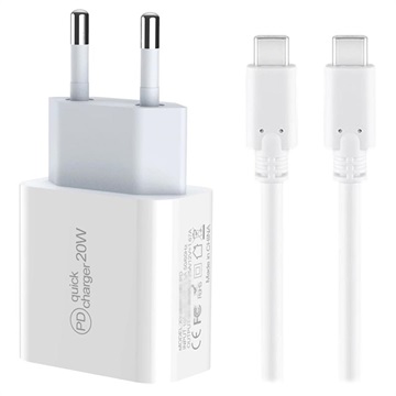 Conjunto de Carregamento Saii PD - 20W, USB-C - Ficha UE - Branco