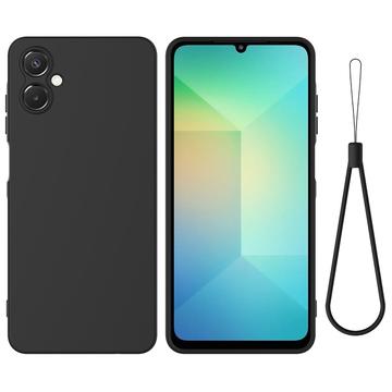 Capa de silicone líquido com correia de mão para Samsung Galaxy A06 5G - Preto