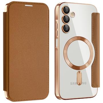 Capa flip para Samsung Galaxy A15 com ranhura para cartão - Compatível com MagSafe - Castanho