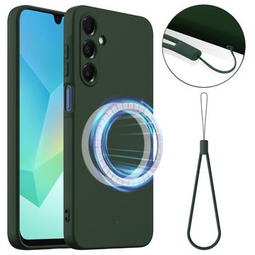 Capa de silicone líquido para Samsung Galaxy A17 - Compatível com MagSafe - Verde Escuro