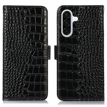 Bolsa de Pele Tipo Carteira Crocodile com RFID para Samsung Galaxy A36 - Preto