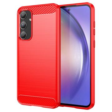 Capa de TPU Escovado para Samsung Galaxy A55 - Fibra de Carbono - Vermelho