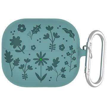 Samsung Galaxy Buds3/Buds3 Pro Capa de silicone líquido com padrão de flores e mosquetão