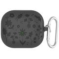 Samsung Galaxy Buds3/Buds3 Pro Capa de silicone líquido com padrão de flores e mosquetão - Cinzento escuro