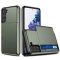Capa Híbrida com Slot para Cartão Deslizante para Samsung Galaxy S21 5G - Verde Militar