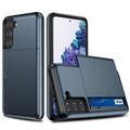 Capa Híbrida com Slot para Cartão Deslizante para Samsung Galaxy S21 5G - Azul Escuro