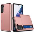 Capa Híbrida com Slot para Cartão Deslizante para Samsung Galaxy S21 5G - Cor-de-Rosa Dourado