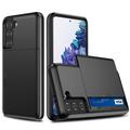 Capa Híbrida com Slot para Cartão Deslizante para Samsung Galaxy S21 FE 5G - Preto