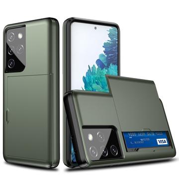 Capa Híbrida com Slot para Cartão Deslizante para Samsung Galaxy S21 Ultra 5G - Verde Militar