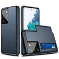 Capa Híbrida com Slot para Cartão Deslizante para Samsung Galaxy S21 Ultra 5G - Azul Escuro