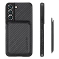 Bolsa Magnética com Porta-Cartões para Samsung Galaxy S22 5G - Fibra de Carbono - Preto