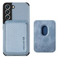Bolsa Magnética com Porta-Cartões para Samsung Galaxy S22 5G - Fibra de Carbono - Azul