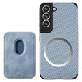 Bolsa Magnética com Porta-Cartões para Samsung Galaxy S22 5G - Fibra de Carbono - Azul