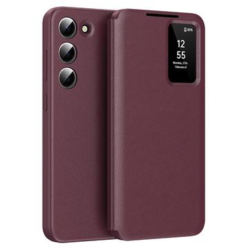 Capa flip para Samsung Galaxy S22 5G Smart Clear View com ranhura para cartão - Vermelho vinho