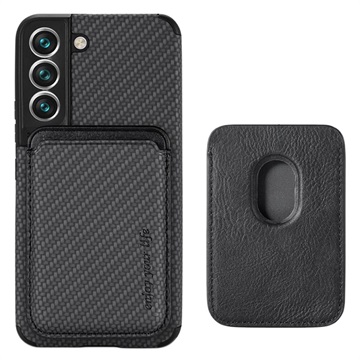 Bolsa Magnética com Porta-Cartões para Samsung Galaxy S22+ 5G - Fibra de Carbono - Preto