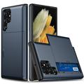 Capa Híbrida com Slot para Cartão Deslizante para Samsung Galaxy S22 Ultra 5G - Azul Escuro
