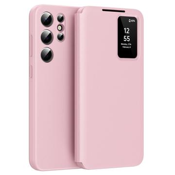 Capa Flip Samsung Galaxy S22 Ultra 5G Smart Clear View com ranhura para cartão - Rosa