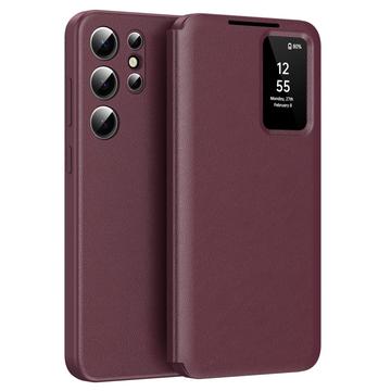 Capa flip para Samsung Galaxy S22 Ultra 5G Smart Clear View com ranhura para cartão - Vermelho vinho