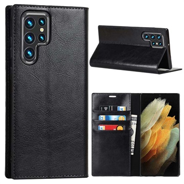Bolsa de Pele Tipo Carteira para Samsung Galaxy S22 Ultra 5G - Preto