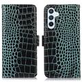 Bolsa de Pele Tipo Carteira Crocodile com RFID para Samsung Galaxy S23 FE - Verde