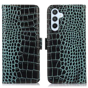 Bolsa de Pele Tipo Carteira Crocodile com RFID para Samsung Galaxy S23 FE - Verde