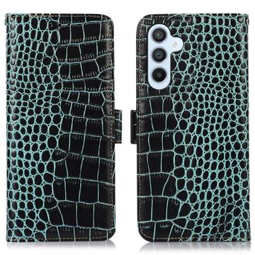 Bolsa de Pele Tipo Carteira Crocodile com RFID para Samsung Galaxy S23 FE - Verde