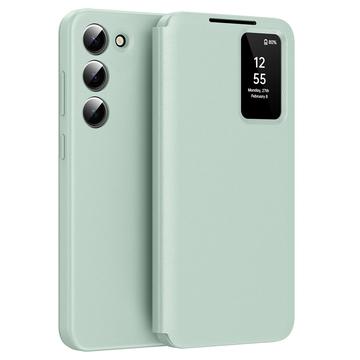 Capa flip para Samsung Galaxy S23 Smart Clear View com ranhura para cartão - Verde claro