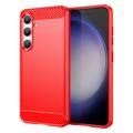 Capa de TPU Escovado para Samsung Galaxy S24 - Fibra de Carbono - Vermelho