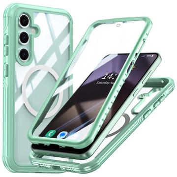 Capa magnética para Samsung Galaxy S24 FE com proteção de ecrã em vidro temperado - Compatível com MagSafe - Verde