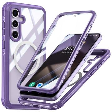 Capa magnética para Samsung Galaxy S24 FE com proteção de ecrã em vidro temperado - Compatível com MagSafe - Roxo