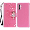 Capa para carteira Samsung Galaxy S24 Owl Rhinestone - Cor-de-Rosa Forte