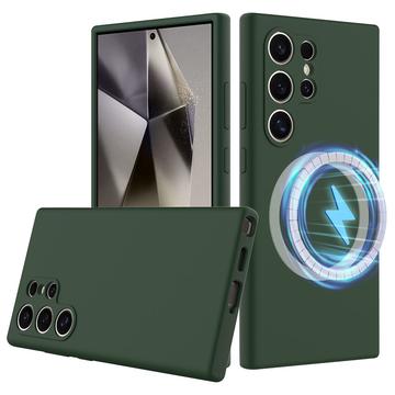 Capa de silicone líquido para Samsung Galaxy S24 Ultra - Compatível com MagSafe - Verde Escuro