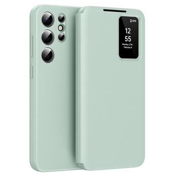 Capa flip para Samsung Galaxy S24 Ultra Smart Clear View com ranhura para cartão - Verde claro