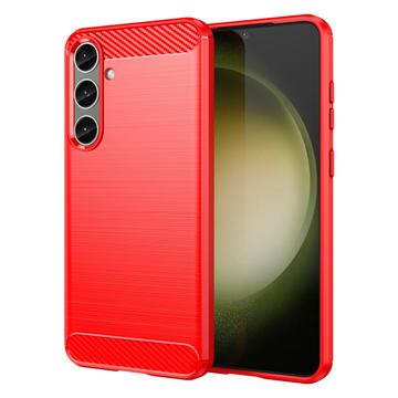 Capa de TPU Escovado para Samsung Galaxy S24 Plus - Fibra de Carbono - Vermelho