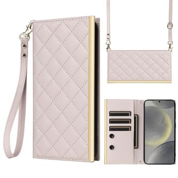 Capa de carteira acolchoada luxuosa para Samsung Galaxy S24 Plus  - Bege