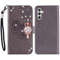 Capa para carteira Samsung Galaxy S24+ Owl Rhinestone - Cinzento