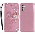 Capa para carteira Samsung Galaxy S24+ Owl Rhinestone - Rose Gold