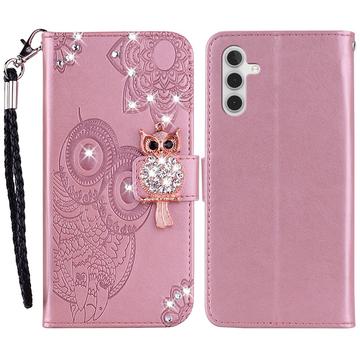 Capa para carteira Samsung Galaxy S24+ Owl Rhinestone - Rose Gold