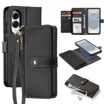 Capa de couro para carteira Dux Ducis Lawa com tampa magnética amovível para Samsung Galaxy S25 Edge - Preto