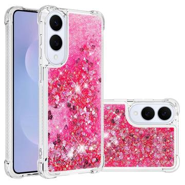 Capa em TPU Samsung Galaxy S25 Edge Glitter Quicksand - Corações cor-de-rosa