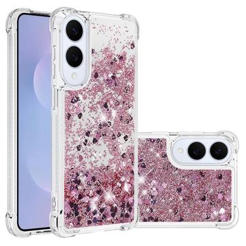 Capa em TPU Samsung Galaxy S25 Edge Glitter Quicksand - Corações em ouro rosa