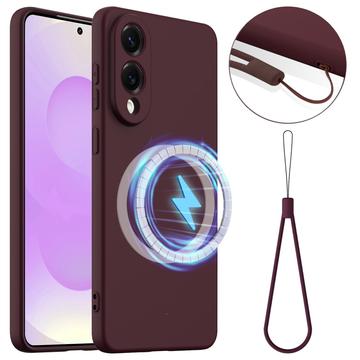 Capa de silicone líquido para Samsung Galaxy S25 Edge - Compatível com MagSafe - Vinho Vermelho