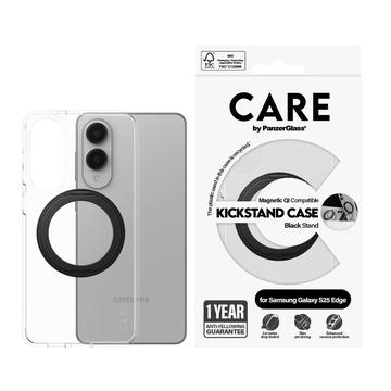 Capa Kickstand PanzerGlass Care para Samsung Galaxy S25 Edge - Compatível com MagSafe - Transparente / Preto