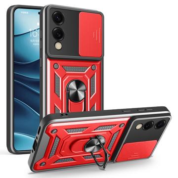 Capa Híbrida de Anel Rotativo com Proteção de Câmera para Samsung Galaxy S25 Edge - Vermelho