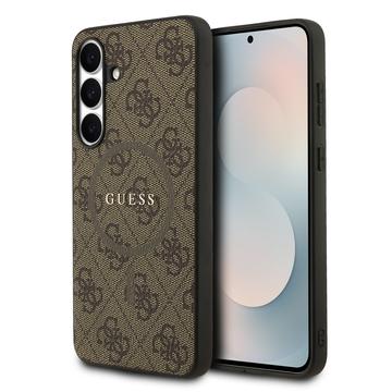 Capa com anel colorido Guess 4G para Samsung Galaxy S25 FE - Compatível com MagSafe - Castanho