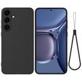 Capa de silicone líquido com correia de mão para Samsung Galaxy S25 FE - Preto