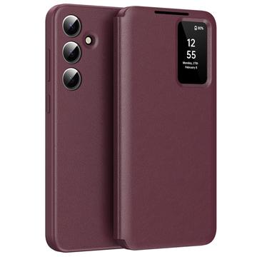 Capa flip para Samsung Galaxy S25 FE Smart Clear View com ranhura para cartão - Vermelho vinho