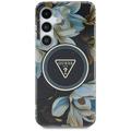 Capa MagSafe para Samsung Galaxy S25 Guess Glitter Flowers Triangle Buttons - Preto